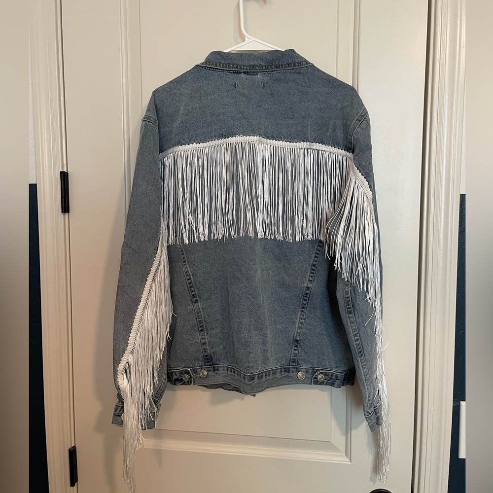 Oversized Denim Jacket with Fringe - NWT Size Medium
